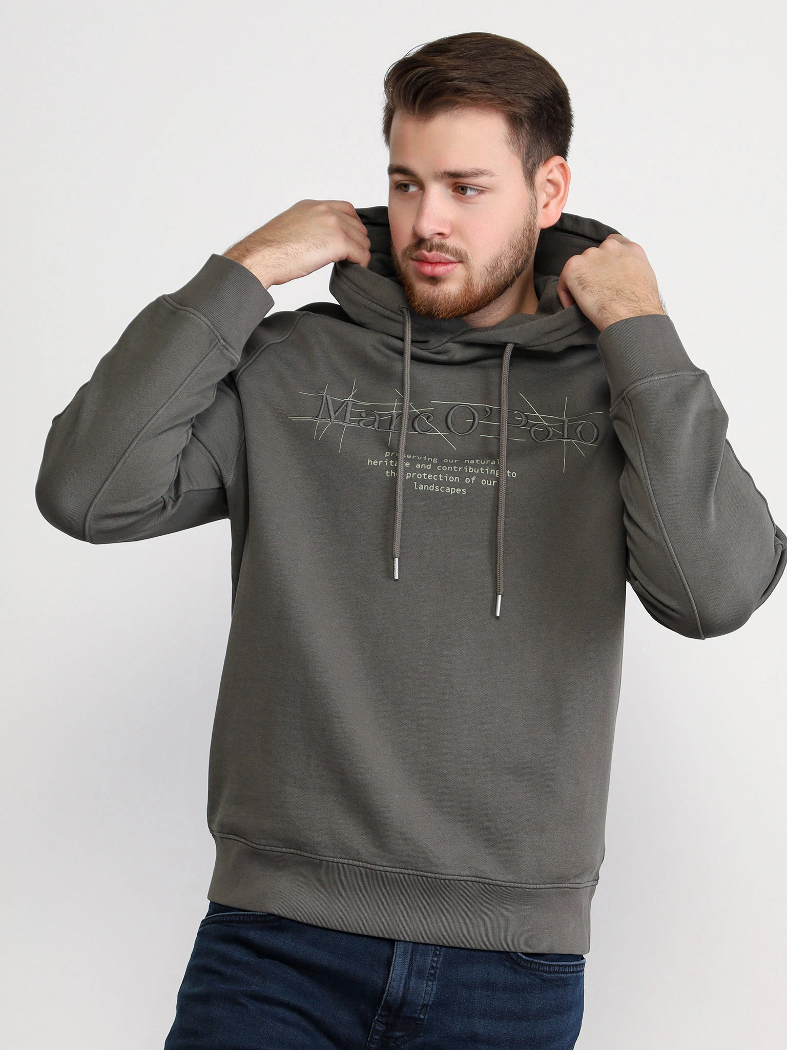 Толстовка цвета хаки с капюшоном из хлопка